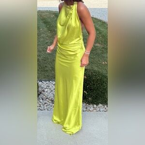 Elegant Lime Satin Maxi Dress